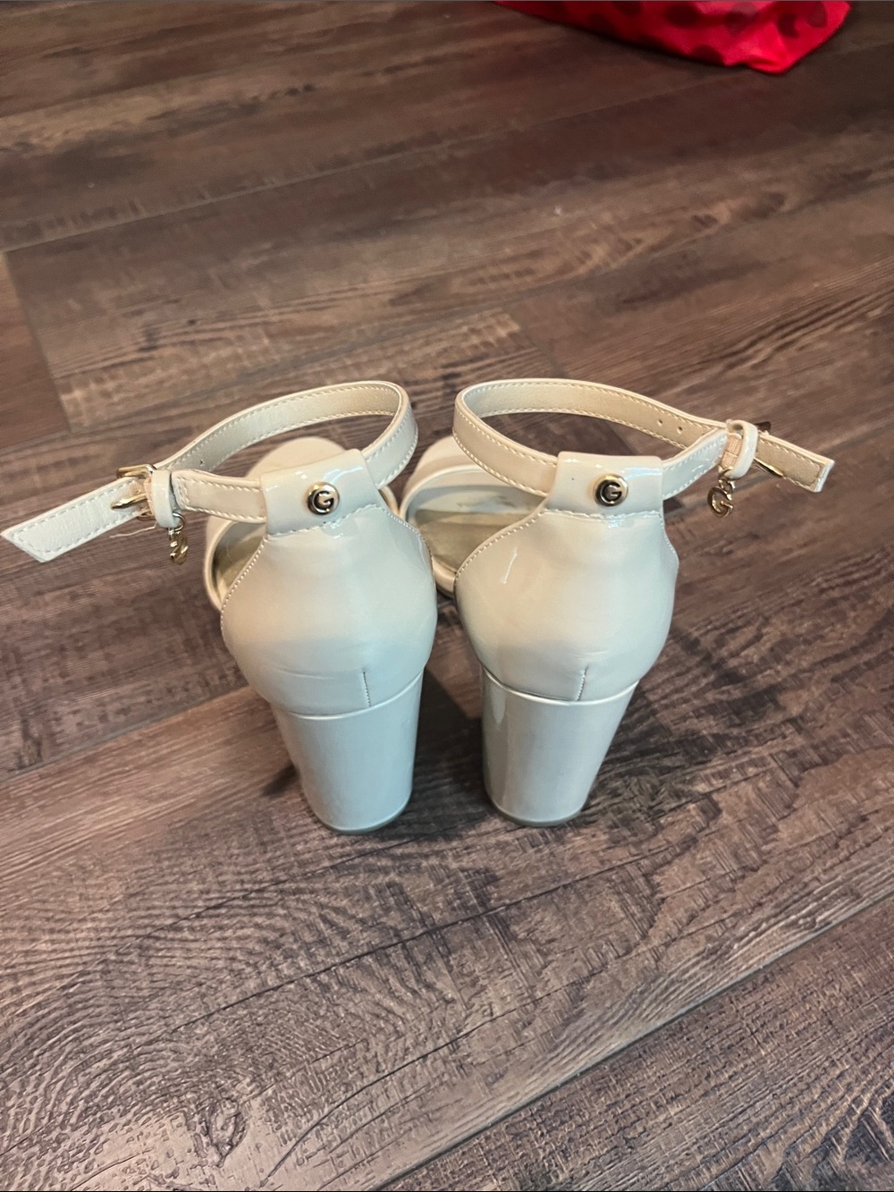 G by Guess Cream Patent Ankle-Strap Block Sandals - Picture 3 of 5